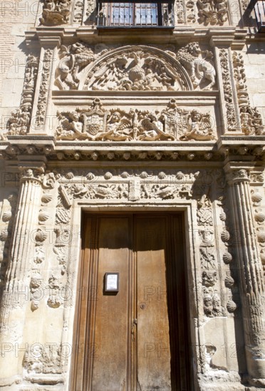 Plateresque facade of Renaissance mansion building Casa de Castril housing the Museo Arqueologico,