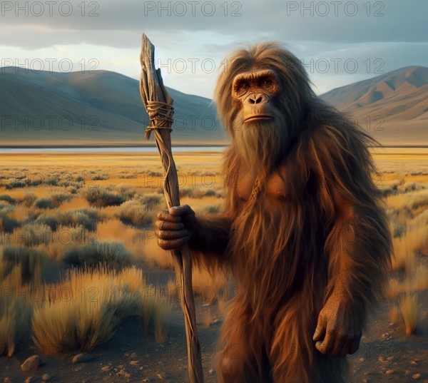 Prehistory, Prehistory, Portrait of an Australopithecus in the prehistoric African steppe, AI