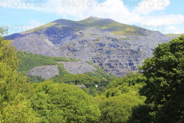 Slate quarries at Llanberis, Snowdonia, north Wales, UK view down to Llanberis