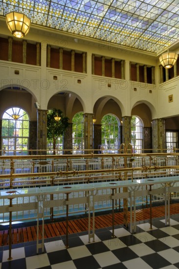 Fountain house, Wandelhalle, Bad Kissingen, Rhön, Lower Franconia, Franconia, Bavaria, Germany,