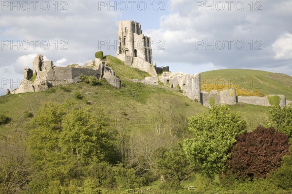 Corfe Castle is located in a natural defensive site on a hill between chalk ridges and for a