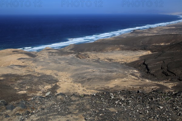 Viewpoint to Cofete beach Atlantic Ocean coast, Jandia peninsula, Fuerteventura, Canary Islands,