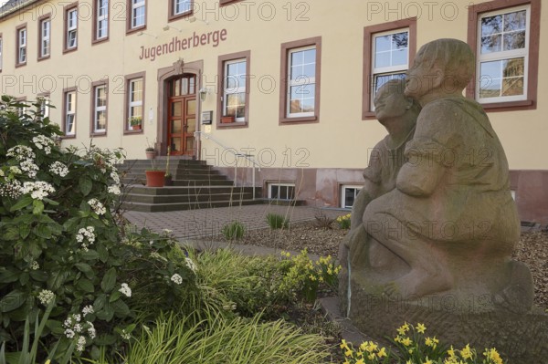 Statue in front of the youth hostel, Worms, Rhineland-Palatinate, Germany, Europe