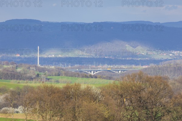 View over the A17 motorway with the Lockwitztal bridge to the eastern vineyards of Dresden,