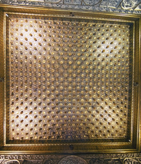 Gold leaf ceiling in the Pine Cone Room in the Alcazar, Segovia, Province of Segovia, Castile and