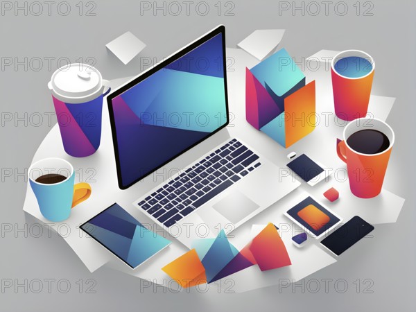 Abstract illustration wallpaper symbolizing the essence of mobile working, AI generated