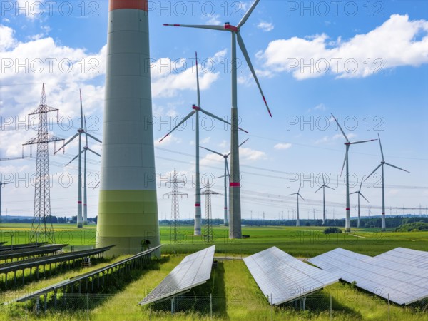 Wind farm near Marsberg, photovoltaic system, utilisation of land for renewable energies,