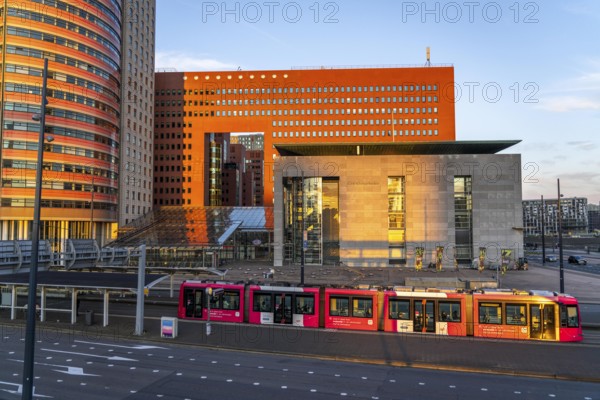 Courthouse, right, building of the public prosecutor's office, red, on Wilhelminaplein, on the