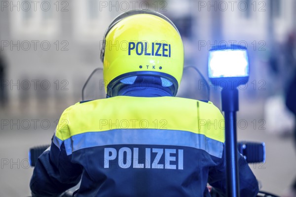 Police motorbikes, at an event, waiting to be deployed, Essen, North Rhine-Westphalia, Germany,