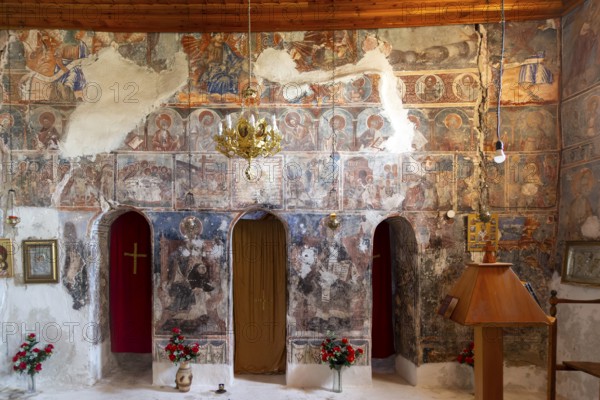 Interior of Greek Orthodox church of Saint Mary, or Panagia Monastery, Dhermi, Albania, Europe