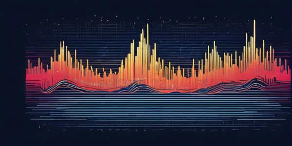 Illustration of abstract audio frequency sound wave lines, AI generated