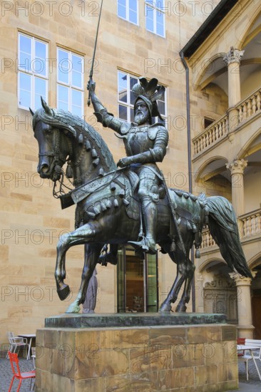 Equestrian statue of Count Eberhard im Bart, Eberhard I, Duke, bronze statue, art in public space,