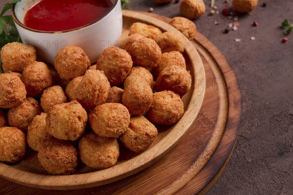 Chicken popcorn, deep fried, nuggets, close-up, rustic, no people