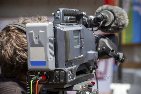 Close-up of a television camera during the transmission of an event
