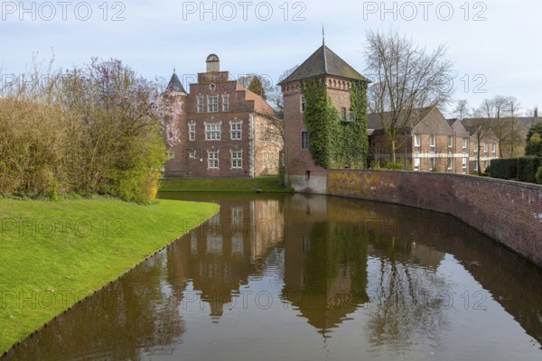 Gemen Castle, West outer bailey and lock tower, moated castle, Borken, Münsterland, North