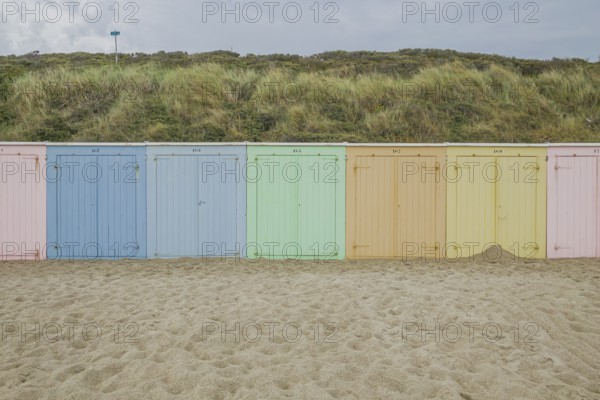 Colourful pastel beach cabins, beach, beach hut, colour, Domburg, Netherlands