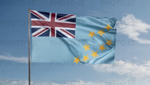 Flags, the national flag of Tuvalu flutters in the wind