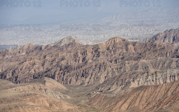Erosion landscape, barren mountain landscape, Moldo-Ashuu Pass, Naryn Province, Kyrgyzstan, Asia