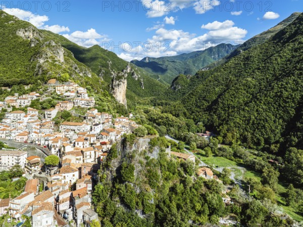 Orsomarso from a drone, Cosenza, Calabria, Italy, Europe