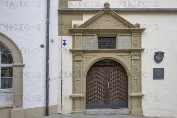 Entrance portal of the town hall, built from 1561 to 1563 in Renaissance style, Kaiserstr. 13,
