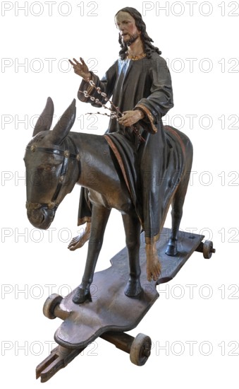 Christ on the palm donkey, on a white background, wooden figure around 1880, Dominican convent