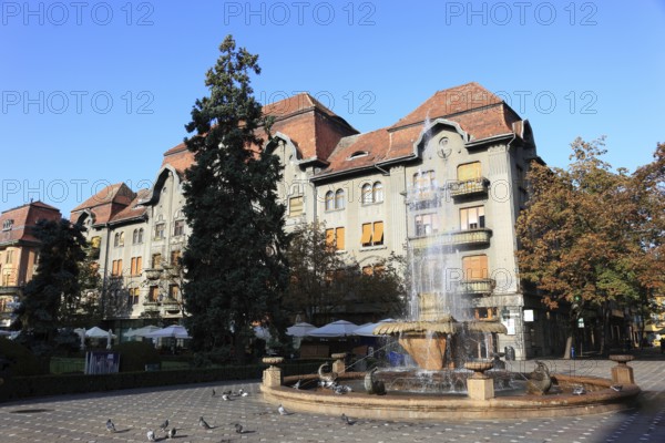 Banat, Timisoara, Timisoara, Old Town, Fountain at Piata Victoriei, Victory Square, Romania, Europe