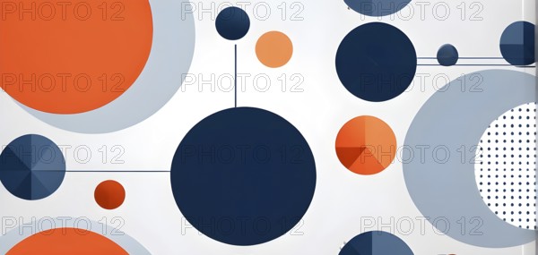Minimalist composition of overlapping geometric shapes, such as circles, squares, and triangles,