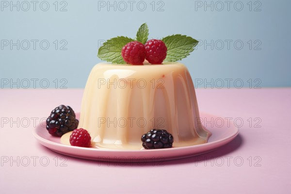 White vanilla pudding with berry fruits. KI generiert, generiert, AI generated