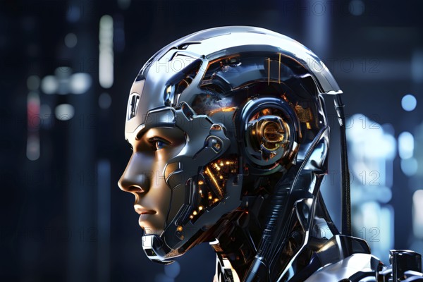 Advanced humanoid robot heads illustrating future robot concepts, AI generated