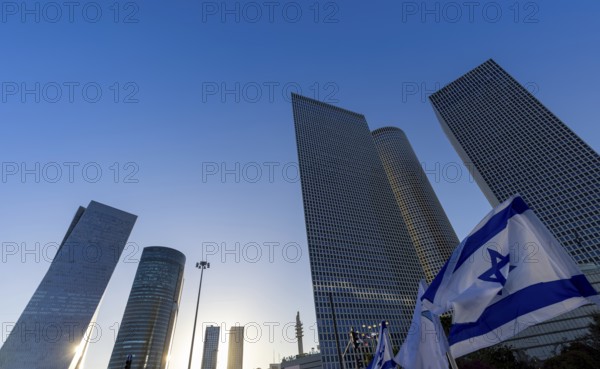 Israel, Tel Aviv financial business district skyline with shopping malls and high tech offices,