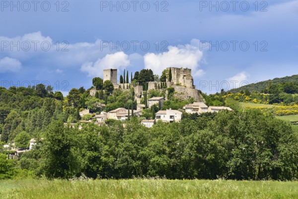 Commune of Roussas in the Département of Drôme in the Auvergne-Rhône-Alpes region with castle and