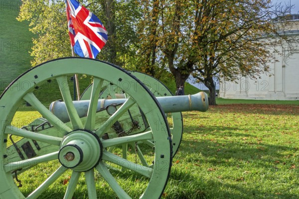Replica of French Napoleonic war 6-pound cannon and Panorama at the Domain of the Waterloo 1815