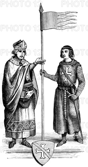 Henry of Metz receives the Oriflamme, a medieval imperial and war flag, from the hands of St