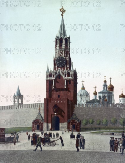 Saviour's Tower, watchtower of the Kremlin, Moscow, Russia, around 1890, Historical, digitally