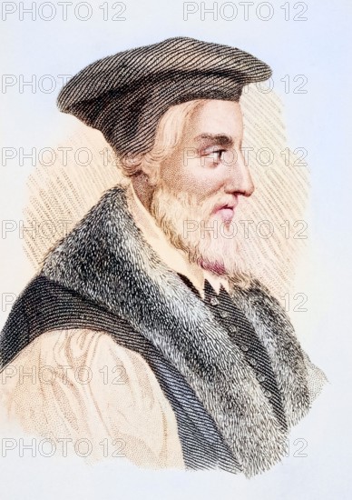 Bishop Hugh Latimer, 1485-1555, English preacher and martyr, Illustration from Old England's