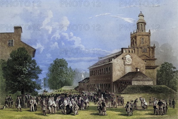 Old State House Philadelphia USA, Built 1735, From a nineteenth century print, engraved by J.