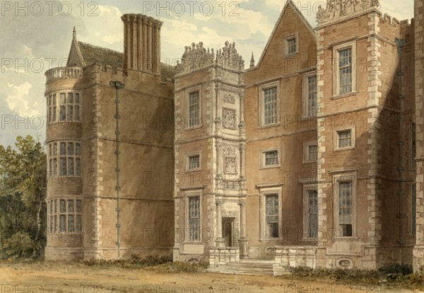 South Front of Burton Agnes, Yorkshire, England, digitally restored reproduction of a 19th-century