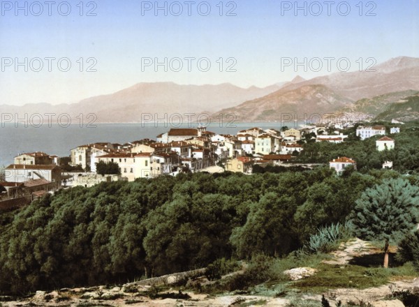 The Sands, Bordighera, Riviera. Italy, c. 1895, Historic, digitally restored reproduction from a