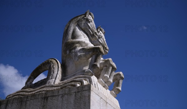 Statue of the Horses, horse sculpture, Imperial Square, Jardim da Praça do Império, Belém, Lisbon,