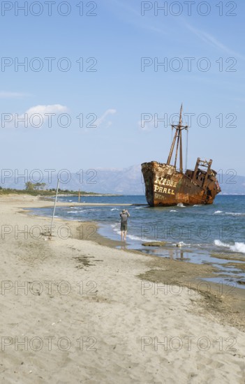 Shipwreck, stranded coaster Dimitrios, Valtaki beach, Laconian Gulf, Laconia, Peloponnese, Greece,