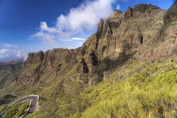 Landscape in the Teno Mountains with the road to Masca, Tenerife, Canary Islands, Spain, Europe