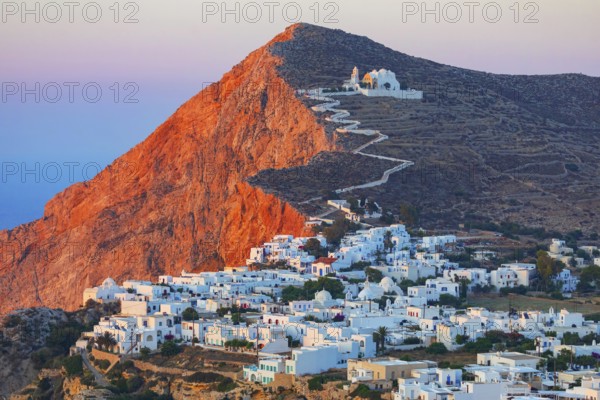 View of the of Chora village, Chora, Folegandros Island, Cyclades Islands, Greece, Europe