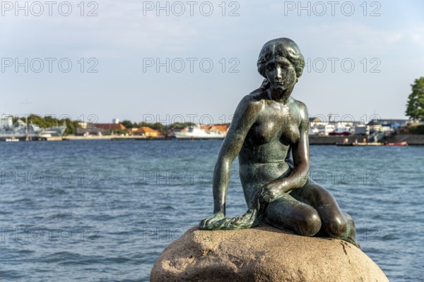 The famous bronze figure of The Little Mermaid - Den lille Havfrue - on the Langelinie waterfront