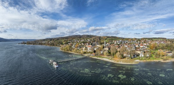 Aerial view, panorama of the municipality of Gaienhofen on the south side of the Höri peninsula
