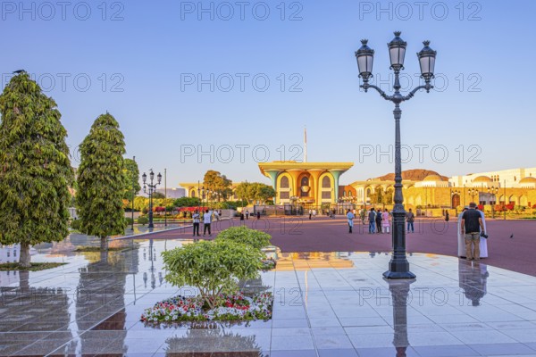 The large square in front of the Sultan's Palace, illuminated in the evening with three-light