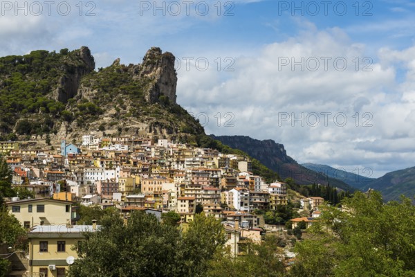 Picturesque village and steep mountains, Ulassai, Province of Ogliastra, Sardinia, Italy, Europe