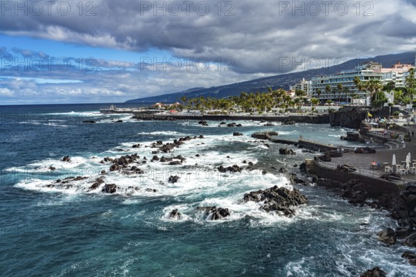 Seawater swimming pool and beach of San Telmo on the coast of Puerto de la Cruz, Tenerife, Canary