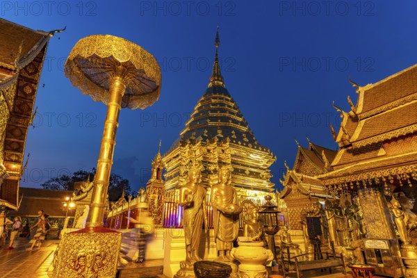 Golden Chedi of the Buddhist temple complex Wat Phra That Doi Suthep, landmark of Chiang Mai c,