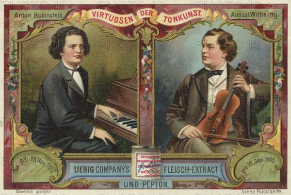 Picture series Virtuosen der Tonkunst, Anton Rubenstein and August Wilhelmj, Liebig picture,