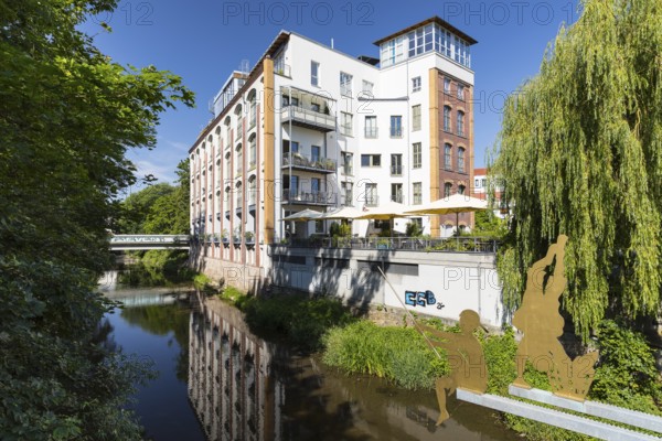 Former Jannsen hosiery factory, industrial architecture, converted into an apartment block on the